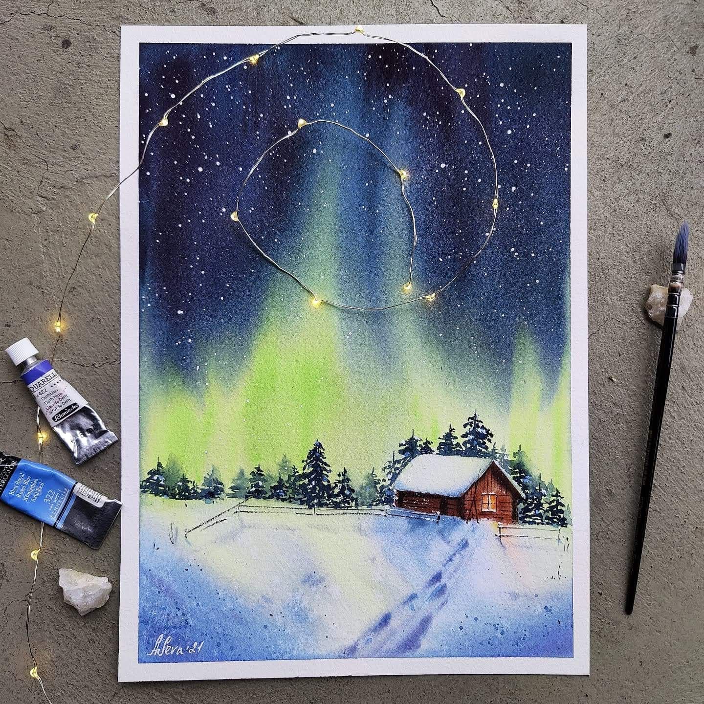 Guided Painting: Northern Lights (watercolor)
