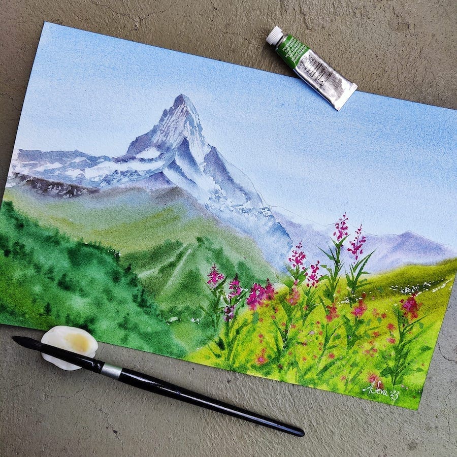 Guided Painting: Matterhorn in Summer (watercolor)