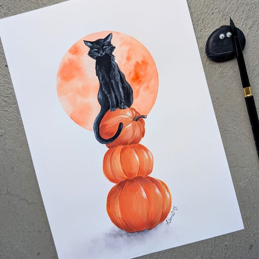 Halloween Special: Moonlight Meow (Gouache)